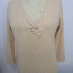 Nude Tan CASHMERE Pullover Knit Sweater Twist Knot Posh Cuddly